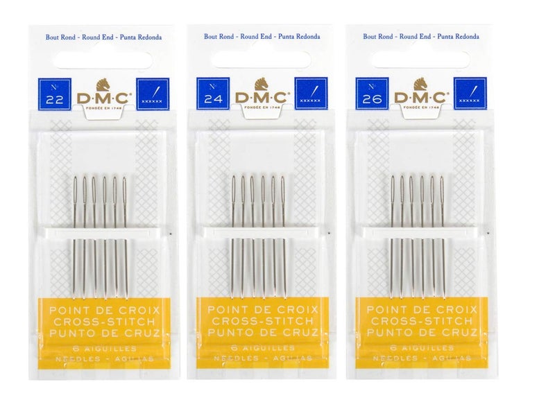 DMC 3 Pack Size 22-24-26 (One Pack Each)-Cross Stitch Needles - Total 18 Needles - New Package - Image 1
